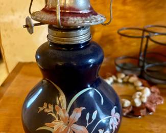 Vintage hand painted oil lamp