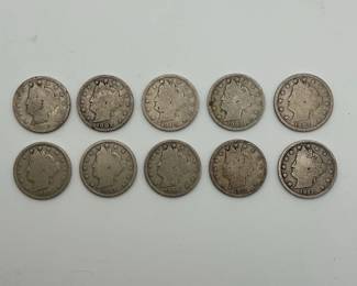 (10) US Liberty "V" Nickels