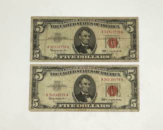 Two 1963 $5 Legal Tender Notes