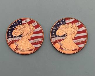 Two Walking Liberty Colorized Copper 1 oz Rounds