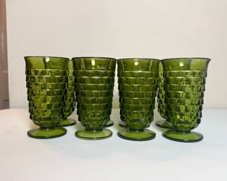 Set of 9 Indiana Whitehall Colony Cubist Avocado Green Glasses