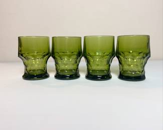 Set of 4 Honeycomb Green Low Ball Glasses