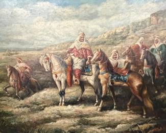 Signed Francis Arab Horsemen Oil On Canvas