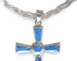 Sterling Silver Inlay Cross Pendant Necklace