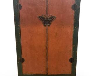 Vintage Chinese Painted Wood Wardrobe Armoire