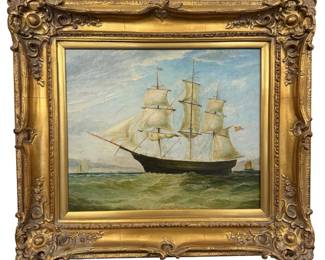 Signed B King Ship Oil On Canvas