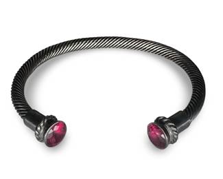 Sterling Silver Cable Twist Ruby Cuff Bracelet