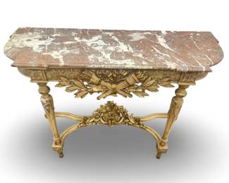 Louis XVI Style Rococo Carved Wood Marble Top