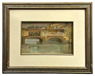 Signed Ponte Vecchio, Florence Oil on Panel