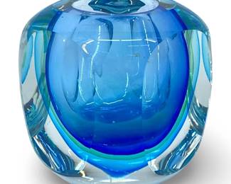 Blue Art Glass Candleholder