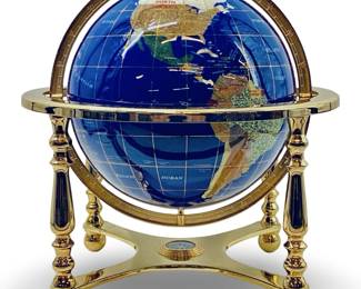 Beautiful Gemstone Inlay Desktop World Globe