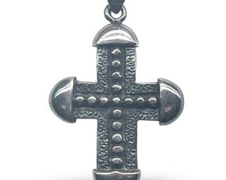 Vintage Tribal Sterling Silver Cross Pendant