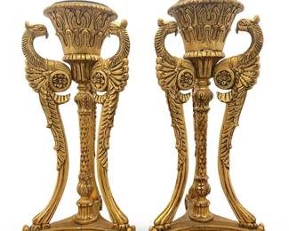 Pair Ornate Italian Gilt Wood Marble Top Pedestals
