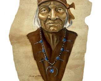 Signed Jenkins Native American Oil on Stone Slab