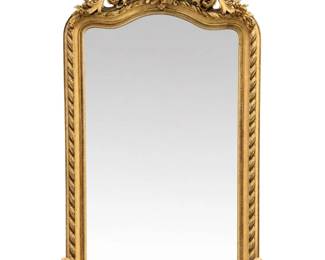 Huge Louis XVI Carved Scroll Gilt Wall Mirror