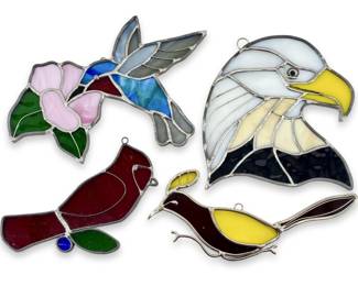 4pc Stained Art Glass Bird Wall Decor