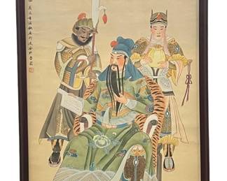 Framed Three Brothers Chinese Scroll Ink on Silk