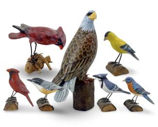 7pc Hand Painted Wooden Bird Collection