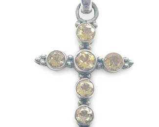Vintage Sterling Silver Citrine Cross Pendant