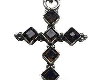Sterling Silver Smokey Quartz Cross Pendant