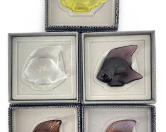 5pc Colorful Lalique Satin-Finished Crystal Fish