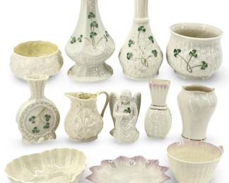 Belleek Irish 3-Leaf Clover Porcelain Dish Set