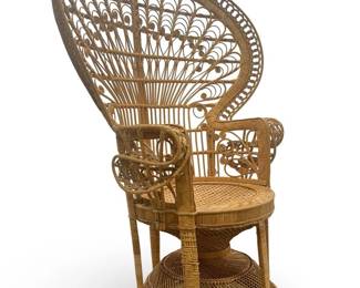 Vintage Emmanuelle Style Peacock Rattan Chair