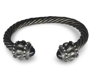 Sterling Silver Twisted Cable Onyx Cuff Bracelet