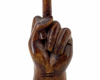 Carved Wooden Middle Finger Sculpture