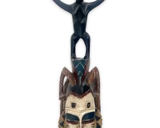 Hand Painted African Carved Wooden Figural Mask