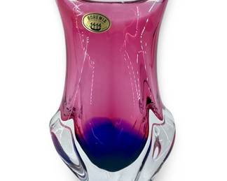 Czech Bohemian Pink and Purple Art Glass Vase