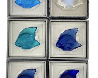 6pc Colorful Lalique Satin-Finished Crystal Fish