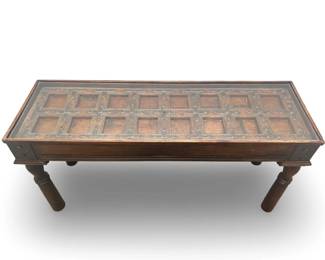 Antique Indian Door Glass Top Console Table