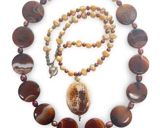 (2pc) Handmade Agate Pendant Bead Necklaces