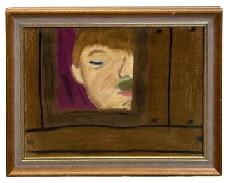 Vintage Framed Surrealist Chalk Pastel Portrait