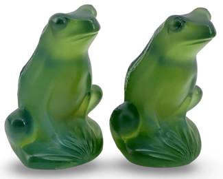 2pc Lalique Satin-Finished Crystal Frogs