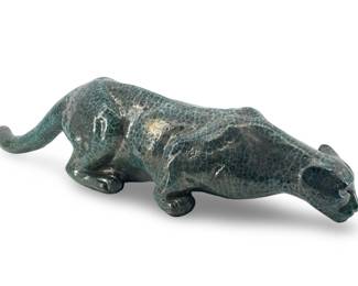 Signed 1993 Glazed Ceramic Leopard Sculpture