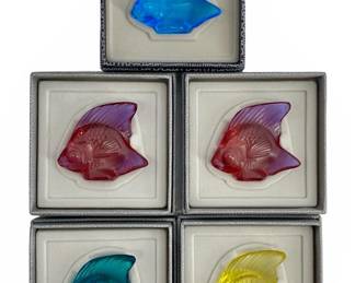 5pc Colorful Lalique Satin-Finished Crystal Fish