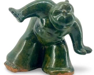Vintage Green Glazed Terracotta Sculpture