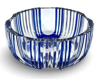 Signed Cobalt Blue and Clear Crystal Bowl