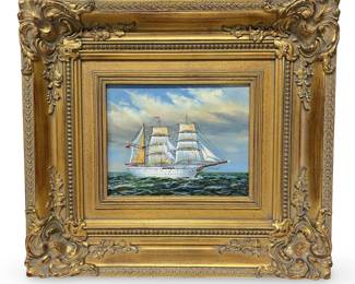 Signed Charles Gorch Flock Ship Oil on Canvas