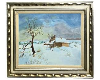 Vintage Winter Countryside Oil on Canvas