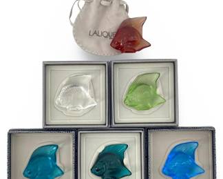 6pc Colorful Lalique Satin-Finished Crystal Fish