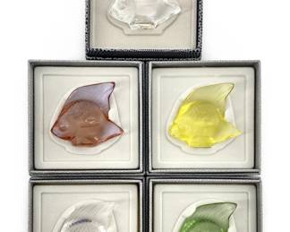 5pc Colorful Lalique Satin-Finished Crystal Fish