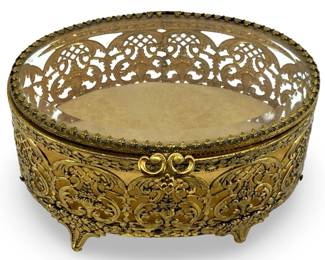Vintage Brass and Glass Dresser Box