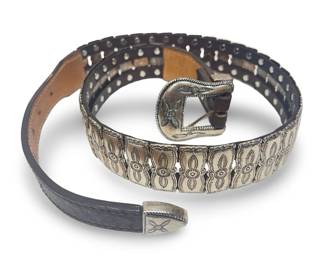 Vintage Leather Silver Concho Belt