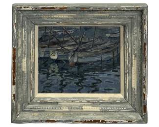 Signed Hendrick Jan Wolter Boat Scene Oil on Panel