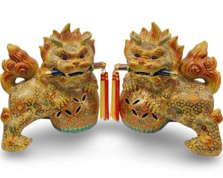 Japanese Kutani Porcelain Shishi (Foo Dog) Statues