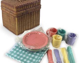 Vintage Hand Woven Picnic Basket Set