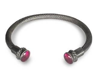 Sterling Silver Torque Twist Ruby Cuff Bracelet